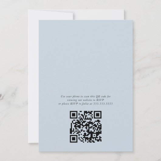 Invitation QR Festive Dusty Bleu Fleurs et Ballons (Dos)