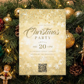 Invitation QR Gold Winter Diamonds Glitter Christmas Party