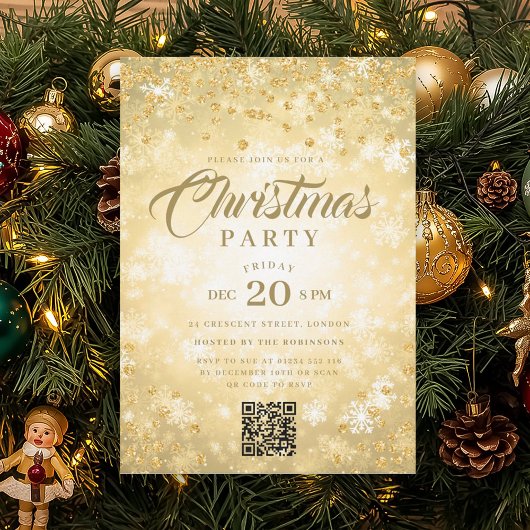Invitation QR Gold Winter Diamonds Glitter Christmas Party