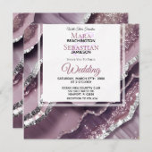 Invitation *~* QR MAUVE Argent AGATE AR66 Mariage RSVP (Devant / Derrière)