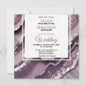 Invitation *~* QR MAUVE Argent AGATE AR66 Mariage RSVP (Devant)