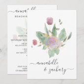 Invitation *~* QR MINIMAL RSVP Rose Bud Bouquet AR12 Mariage (Devant / Derrière)