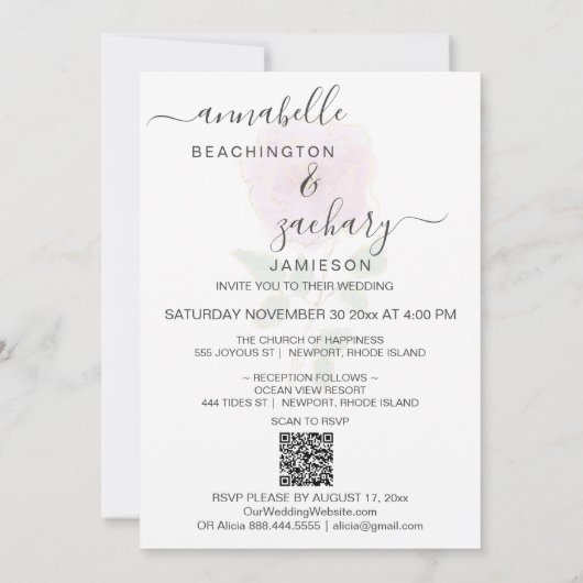 Invitation *~* QR MINIMAL RSVP Rose Parties scintillant d'or (Dos)