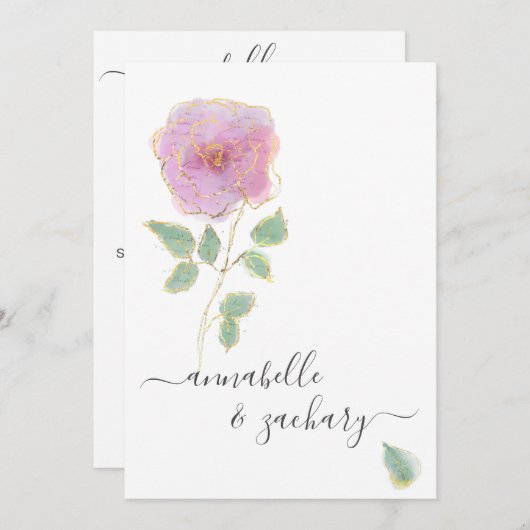 Invitation *~* QR MINIMAL RSVP Rose Parties scintillant d'or  (Devant / Derrière)
