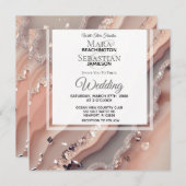 Invitation *~* QR Peach Saumon SILVER AGATE RSVP AR66 Mariage (Devant / Derrière)