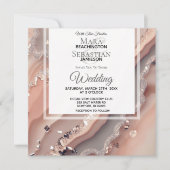 Invitation *~* QR Peach Saumon SILVER AGATE RSVP AR66 Mariage (Devant)