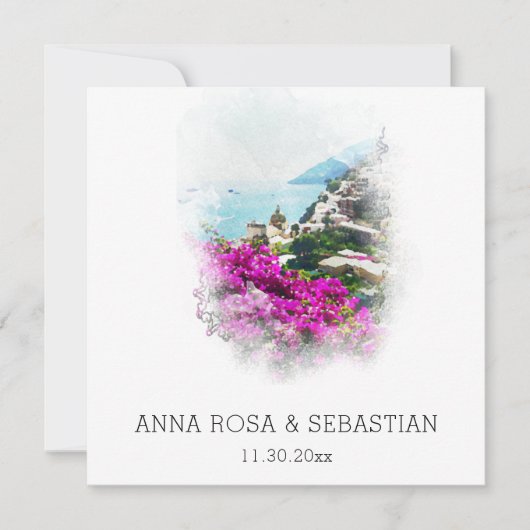 Invitation *~* QR POSITANO Italie Fleurs AR20 RSVP Mariage (Devant)