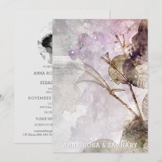 Invitation *~* QR Roses Vintages AR26 - Mariage PHOTO RSVP (Devant / Derrière)