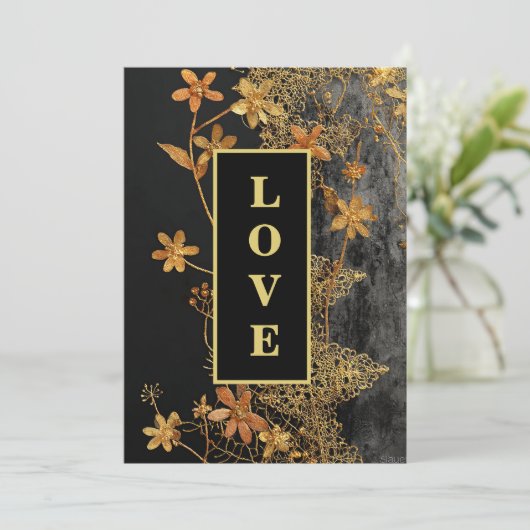Invitation *~ QR RSVP AR26 Gold Lace LOVE 45 Mariage de luxe (Debout devant)