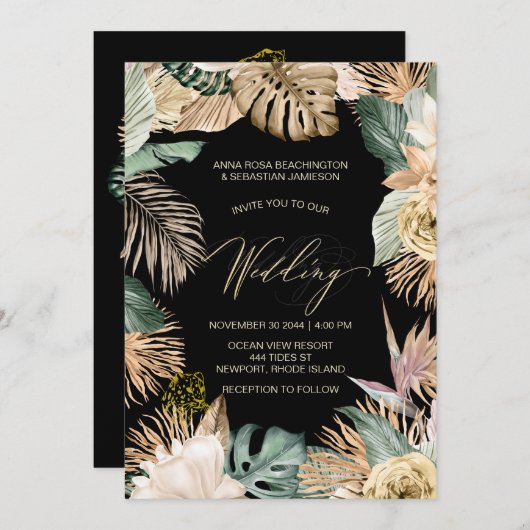 Invitation *~* QR RSVP Jungle Leopard Botanical AR21 MARIAGE (Devant / Derrière)