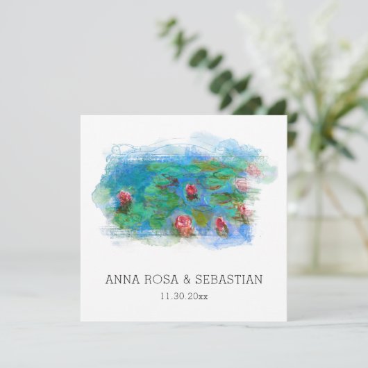 Invitation *~* QR RSVP MONET LILY POND AP12 RSVP Mariage (Debout devant)