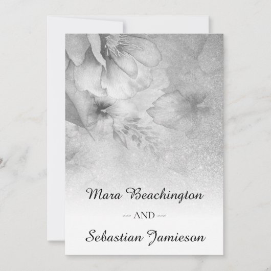 Invitation *~* QR RSVP Parties scintillant florale Mariage gr (Devant)