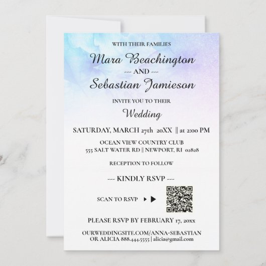 Invitation *~* QR RSVP Parties scintillant florale Ombre Mari (Dos)