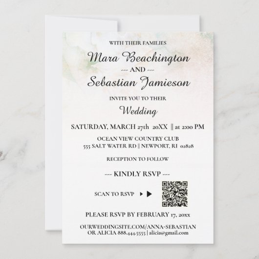 Invitation *~* QR RSVP Parties scintillant florale Pêche Mari (Dos)