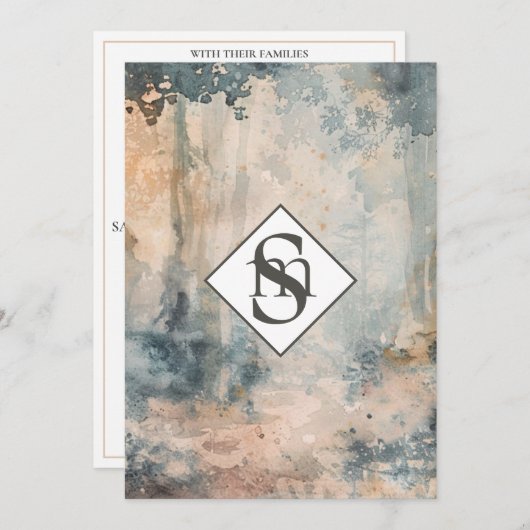 Invitation * QR Rustic AR26 Mariage RSVP Monogramme forestier (Devant / Derrière)