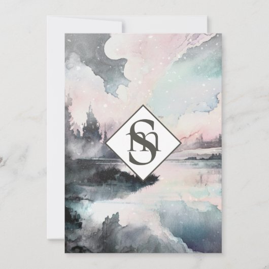 Invitation * QR Rustique AR26 Monts Monogram RSVP Mariage (Devant)