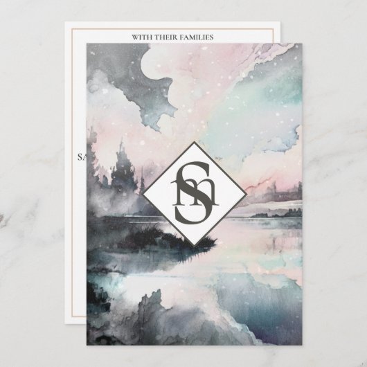 Invitation * QR Rustique AR26 Monts Monogram RSVP Mariage (Devant / Derrière)