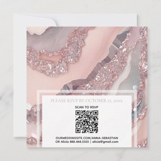 Invitation *~* QR Silver BLUSH PINK AGATE AR66 Mariage RSVP (Dos)