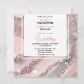 Invitation *~* QR Silver BLUSH PINK AGATE AR66 Mariage RSVP (Devant)