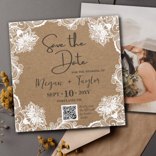 Invitation QR Simple Rustique Photo Mariage Enregistrer la Da