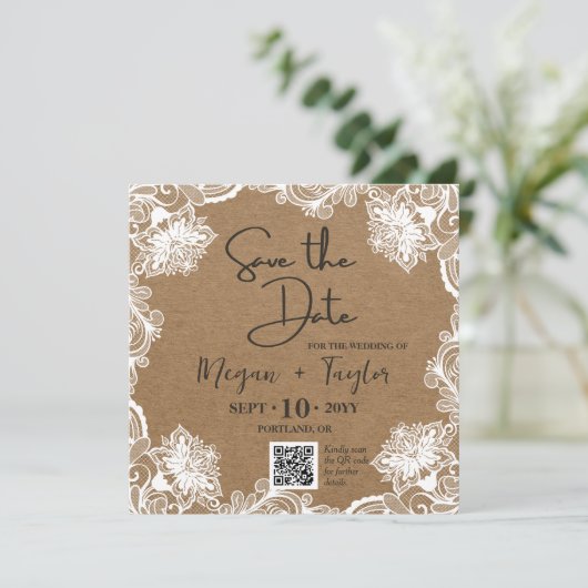 Invitation QR Simple Rustique Photo Mariage Enregistrer la Da (Debout devant)