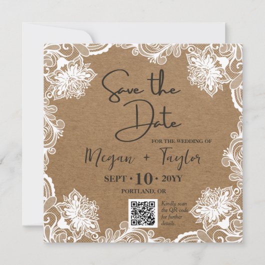 Invitation QR Simple Rustique Photo Mariage Enregistrer la Da (Devant)