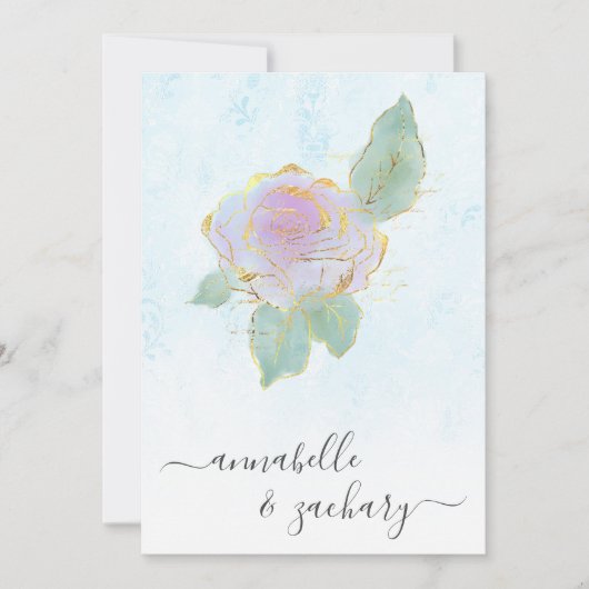 Invitation *~* QR TURQUOISE Damask RSVP Rose AR12 Mariage Inv (Devant)