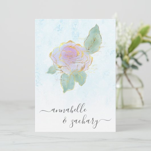 Invitation *~* QR TURQUOISE Damask RSVP Rose AR12 Mariage Inv (Debout devant)