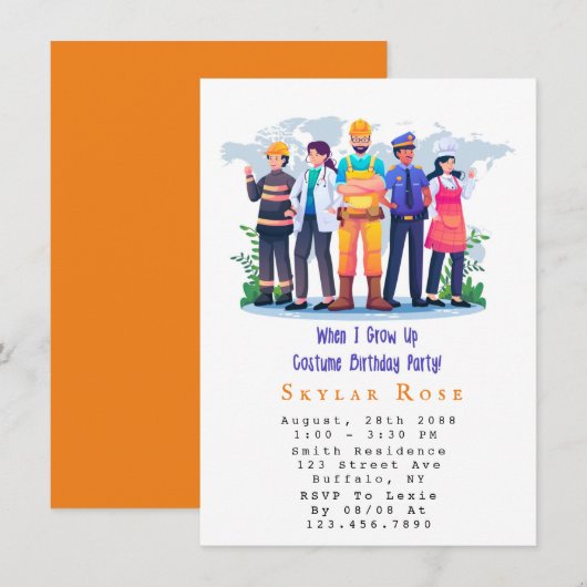Invitation Quand j'ai grandi costume fête d'anniversaire (Devant / Derrière)