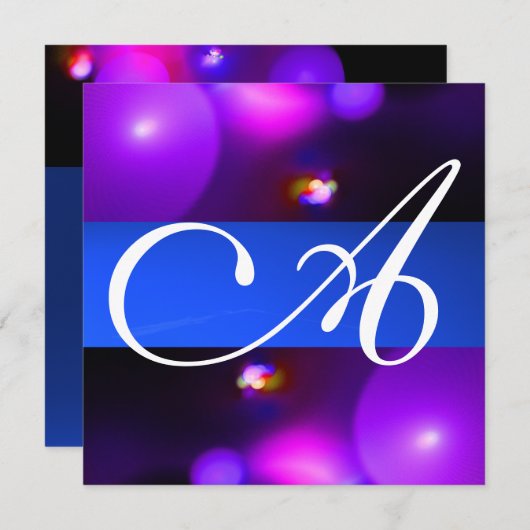 Invitation QUANTUM BUBBLE MONOGRAM  violet bleu rose (Devant / Derrière)