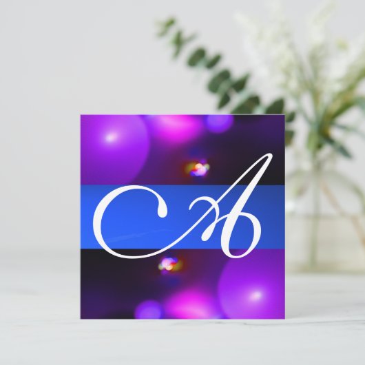 Invitation QUANTUM BUBBLE MONOGRAM  violet bleu rose (Debout devant)