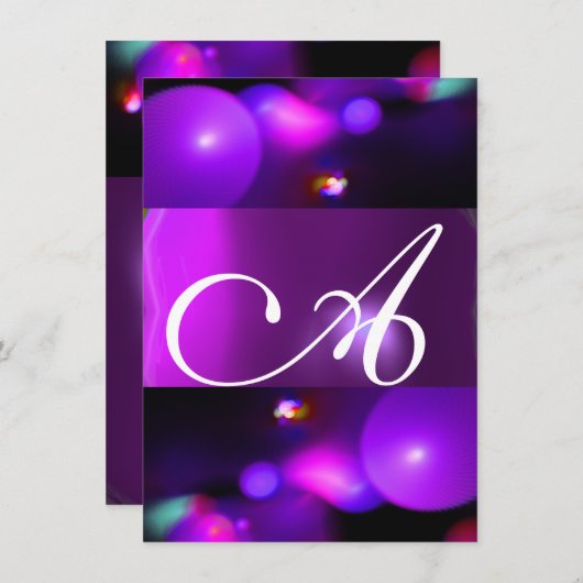 Invitation QUANTUM BUBBLE MONOGRAM  violet rsvp (Devant / Derrière)