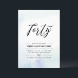 Invitation Quarante | 40e anniversaire de fête bleu aquarelle<br><div class="desc">Célébrez votre journée spéciale avec cette simple invitation de fête de 40e anniversaire. Ce design comprend un script de lettrage "Quarty" avec un arrière - plan de texture de brosse bleu et menthe. D'autres invitations pour les anniversaires d'adultes et fournitures de fête sont disponibles dans ma boutique BaraBomDesign.</div>