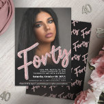 Invitation Quarante 40e anniversaire script photo parties sci<br><div class="desc">Quarante caractères de style de parties scintillant en gras texte de script en rose rose et des teintes fines sur le noir. Personnalisez ce script de fête de 40e anniversaire avec vos propres détails de fête d'anniversaire, et des photos de votre fille d'anniversaire. D'autres années et les articles correspondants sont...</div>