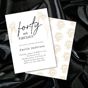 Invitation Quarante 40e Fleurs d'or Fête d'anniversaire moder