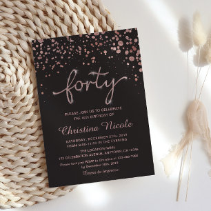 Invitation Quarante Anniversaire Invitation, Rose Gold Grey C