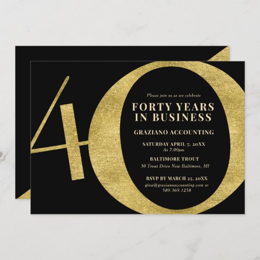 Invitation Quarante ans d'affaires 40e anniversaire (Devant / Derrière)