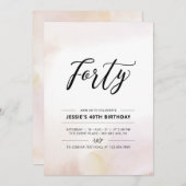 Invitation Quarante | Aquarelle minimale de 40e anniversaire (Devant / Derrière)