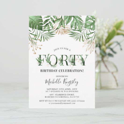 Invitation Quarante Aquarelle Tropicale Verdure 40e anniversa (Debout devant)