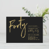 Invitation Quarante | Black & Gold Modern 40th Birthday Party (Debout devant)