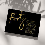 Invitation Quarante | Black & Gold Modern 40th Birthday Party<br><div class="desc">Célébrez votre journée spéciale avec cette simple et élégante invitation à la fête du 40e anniversaire. Ce design comprend un script de brosse "Quarante" avec une mise en page propre en noir et or. D'autres designs sont disponibles dans ma boutique BaraBomDesign.</div>