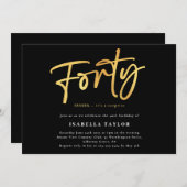 Invitation Quarante Black Gold moderne 40e anniversaire (Devant / Derrière)