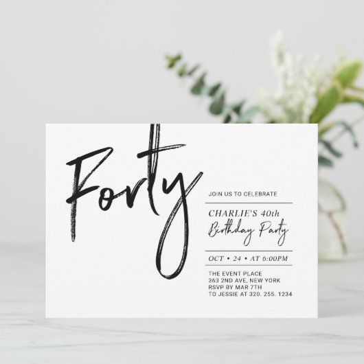 Invitation Quarante | Black & White Modern 40th Birthday Part (Debout devant)