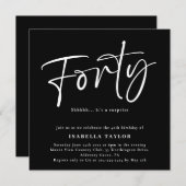 Invitation Quarante chic minimal noir blanc 40e anniversaire (Devant / Derrière)