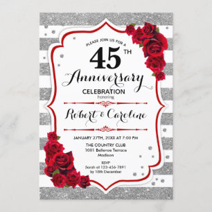 Invitation quarante-cinquième anniversaire - roses rouges