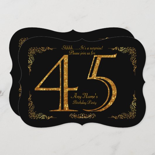 Invitation quarante-cinquième, Gatsby de fête d'anniversaire (Devant / Derrière)