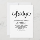 Invitation Quarante Coeurs mignons Script 40e anniversaire (Devant)