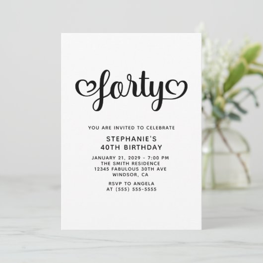 Invitation Quarante Coeurs mignons Script 40e anniversaire (Debout devant)
