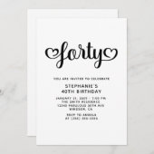 Invitation Quarante Coeurs mignons Script 40e anniversaire (Devant / Derrière)