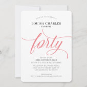 Invitation Quarante élégant anniversaire chic script corail m (Devant)